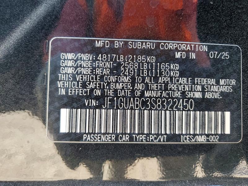 Aukcja sprzedaży 2025 Subaru Impreza, vin: JF1GUABC3S8322450, numer aukcji: 58111066