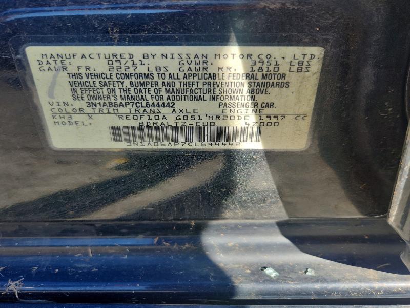 2012 Nissan Sentra მანქანა იყიდება აუქციონზე, vin: 3N1AB6AP7CL644442, აუქციონის ნომერი: 55743256