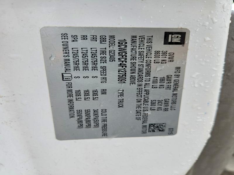 2015 Chevrolet Express G2500 მანქანა იყიდება აუქციონზე, vin: 1GCWGFCF4F1275091, აუქციონის ნომერი: 56797516
