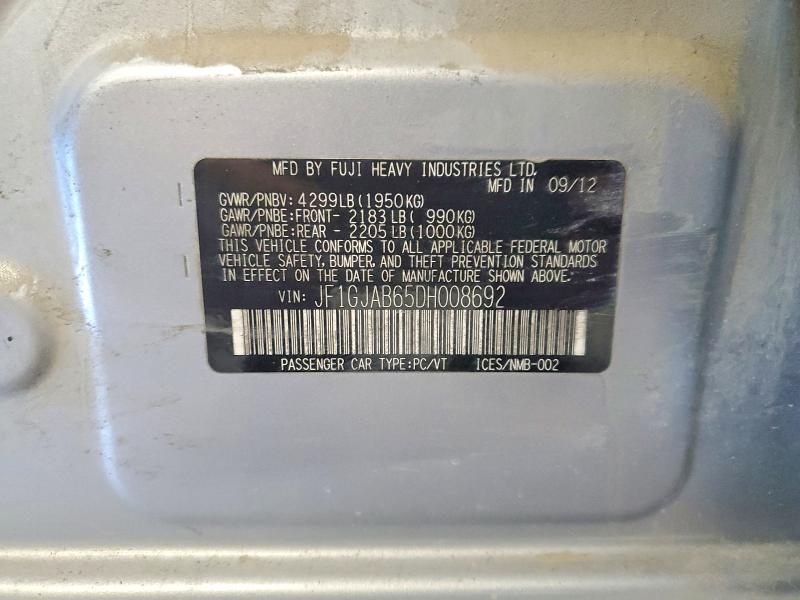 Aukcja sprzedaży 2013 Subaru Impreza, vin: JF1GJAB65DH008692, numer aukcji: 58967356