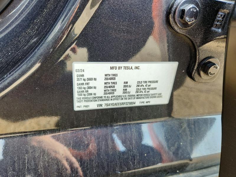56530136 :رقم المزاد ، 7SAYGAEE6RF029884 vin ، 2024 Tesla Model Y مزاد بيع