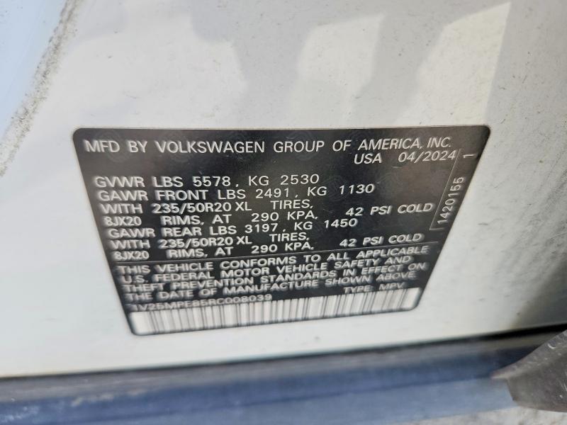 2024 Volkswagen Id.4 მანქანა იყიდება აუქციონზე, vin: 1V25MPE85RC008039, აუქციონის ნომერი: 56809096