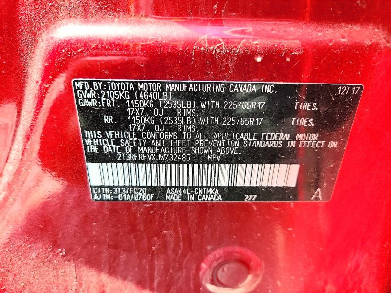 57335236 :رقم المزاد ، 2T3RFREVXJW732485 vin ، 2018 Toyota Rav4 مزاد بيع