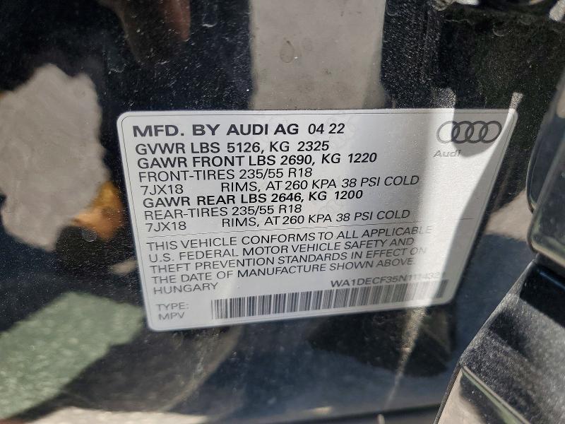 55432006 :رقم المزاد ، WA1DECF35N1114321 vin ، 2022 Audi Q3 مزاد بيع