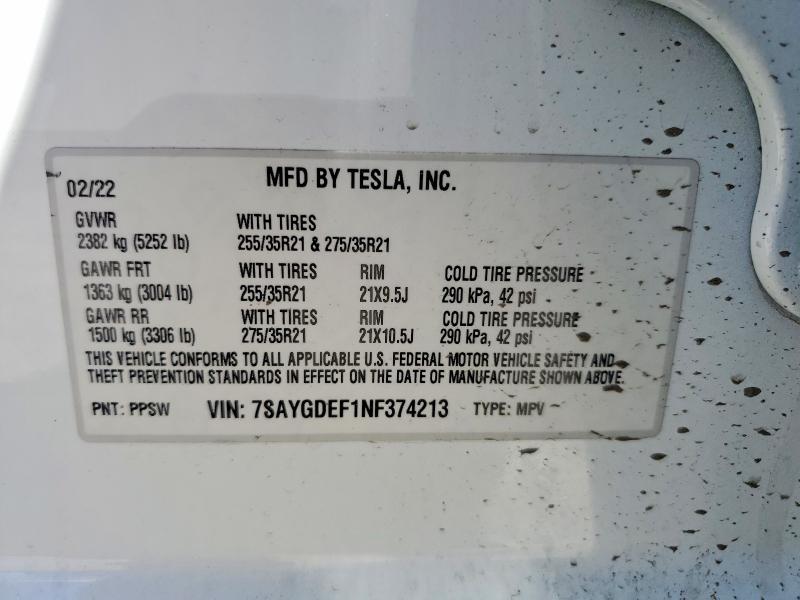 56234286 :رقم المزاد ، 7SAYGDEF1NF374213 vin ، 2022 Tesla Model Y مزاد بيع