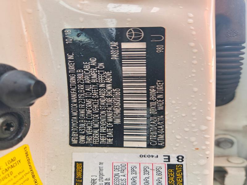 58654286 :رقم المزاد ، NMTKHMBX6KR076615 vin ، 2019 Toyota C-hr مزاد بيع