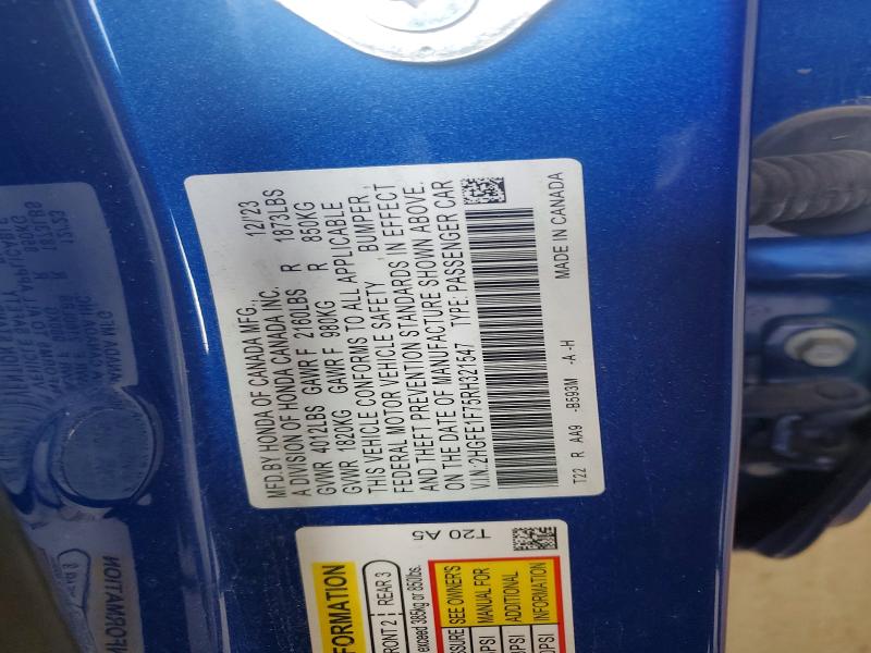 2024 Honda Civic მანქანა იყიდება აუქციონზე, vin: 2HGFE1F75RH321547, აუქციონის ნომერი: 58900206