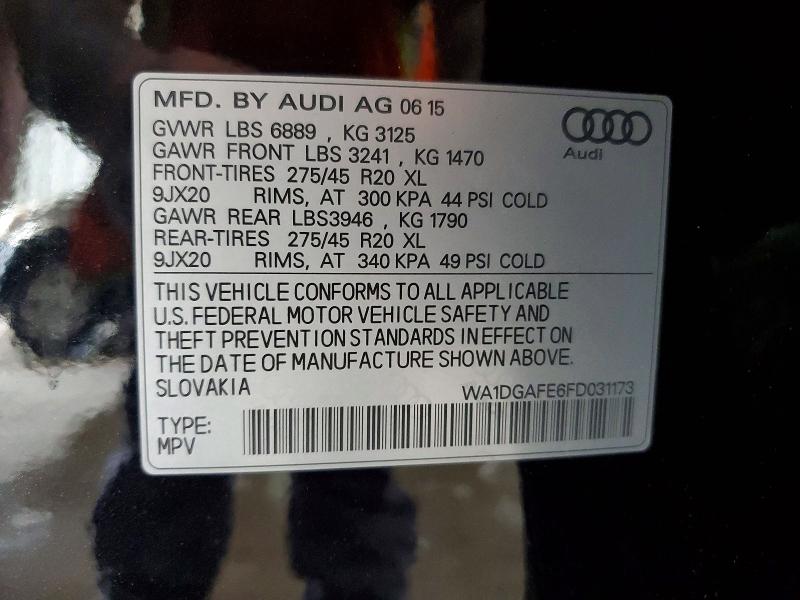 2015 Audi Q7 მანქანა იყიდება აუქციონზე, vin: WA1DGAFE6FD031173, აუქციონის ნომერი: 58789206