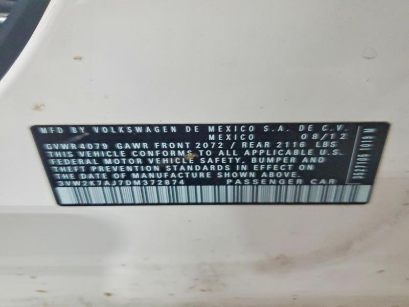 56227196 :رقم المزاد ، 3VW2K7AJ7DM372874 vin ، 2013 Volkswagen Jetta مزاد بيع