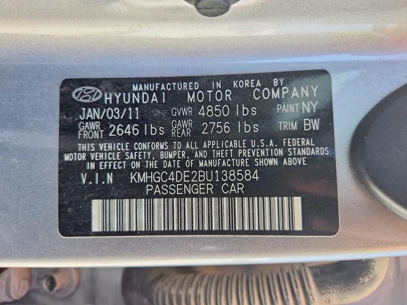 Aukcja sprzedaży 2011 Hyundai Genesis, vin: KMHGC4DE2BU138584, numer aukcji: 58871086