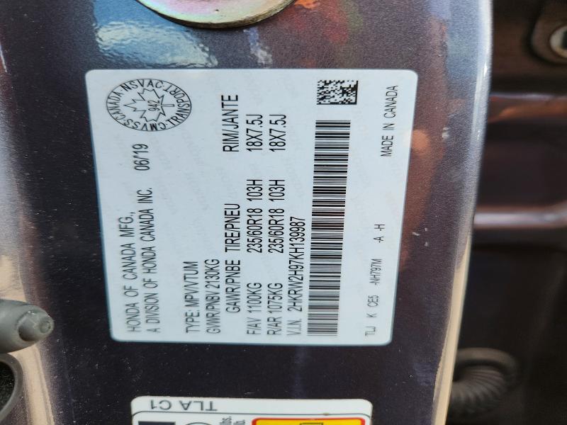 54689756 :رقم المزاد ، 2HKRW2H97KH139987 vin ، 2019 Honda Cr-v مزاد بيع