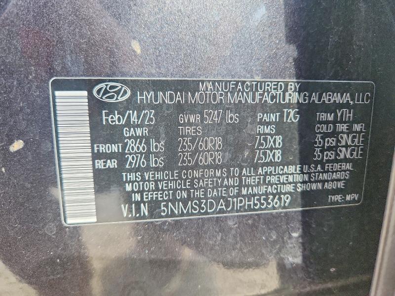 Продаж на аукціоні авто 2023 Hyundai Santa Fe, vin: 5NMS3DAJ1PH553619, номер лоту: 56572876