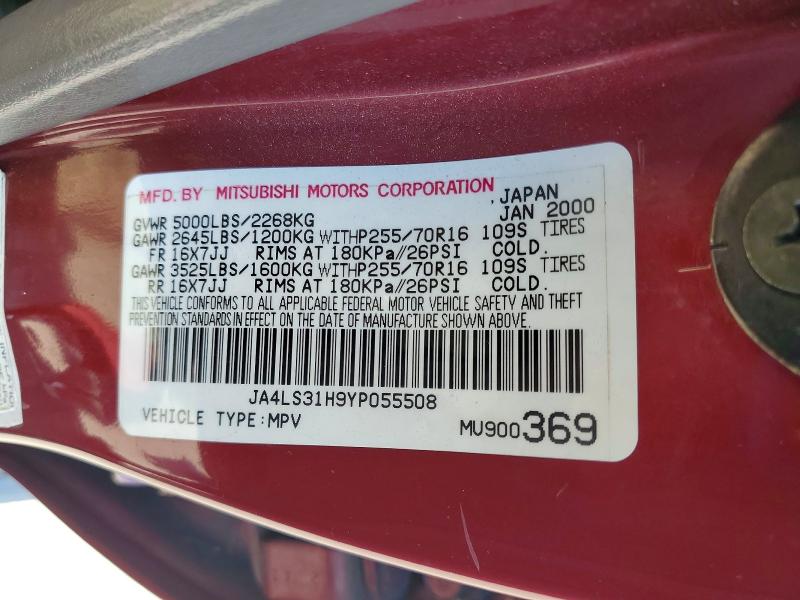 58240756 :رقم المزاد ، JA4LS31H9YP055508 vin ، 2000 Mitsubishi Montero مزاد بيع
