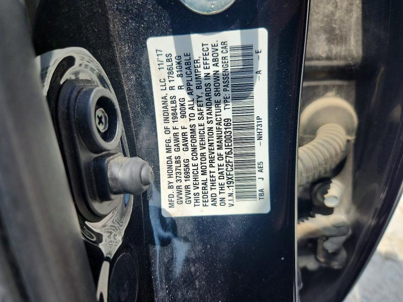 Aukcja sprzedaży 2018 Honda Civic, vin: 19XFC2F76JE003169, numer aukcji: 57388646