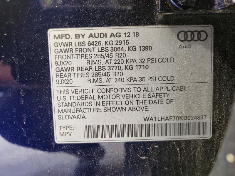 Продажа на аукционе авто 2019 Audi Q7, vin: WA1LHAF70KD024837, номер лота: 51452846