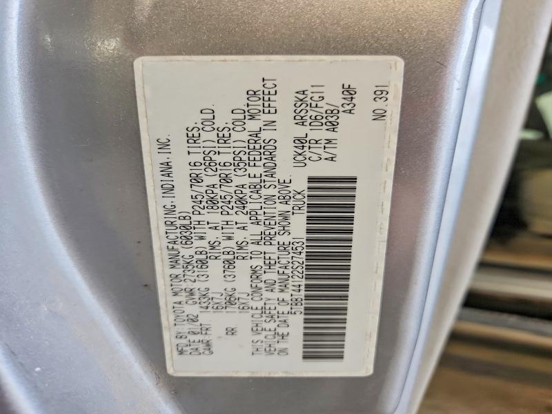 53426776 :رقم المزاد ، 5TBBT44122S274531 vin ، 2002 Toyota Tundra مزاد بيع