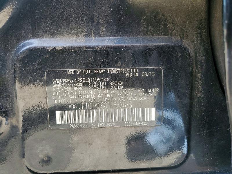 2013 Subaru Impreza მანქანა იყიდება აუქციონზე, vin: JF1GPAC68DH868633, აუქციონის ნომერი: 57901976