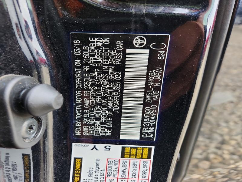 Auction sale of the 2018 Toyota Prius, vin: JTDKARFU9J3551032, lot number: 56276566