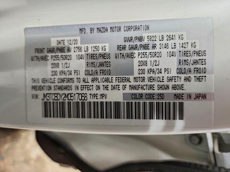 Aukcja sprzedaży 2021 Mazda Cx-9, vin: JM3TCBDY2M0517068, numer aukcji: 55525316