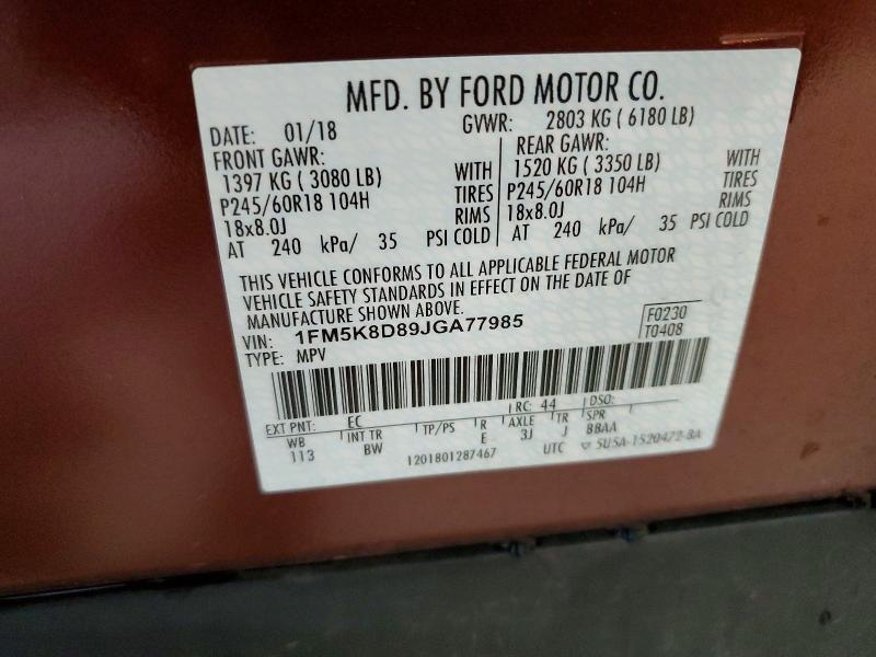 Aukcja sprzedaży 2018 Ford Explorer, vin: 1FM5K8D89JGA77985, numer aukcji: 58109016