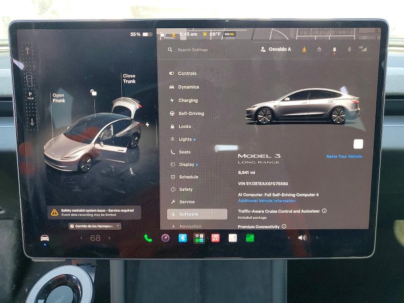 2025 Tesla Model 3 მანქანა იყიდება აუქციონზე, vin: 5YJ3E1EAXSF075590, აუქციონის ნომერი: 58116776