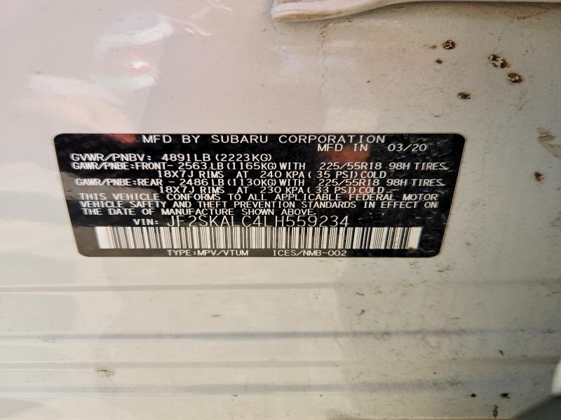 Aukcja sprzedaży 2020 Subaru Forester, vin: JF2SKALC4LH559234, numer aukcji: 54446026
