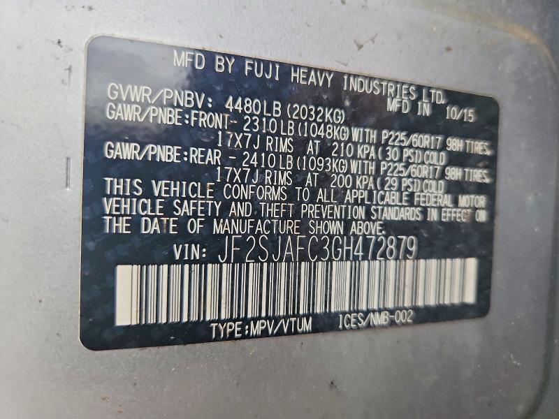 Продажа на аукционе авто 2016 Subaru Forester, vin: JF2SJAFC3GH472879, номер лота: 79135545