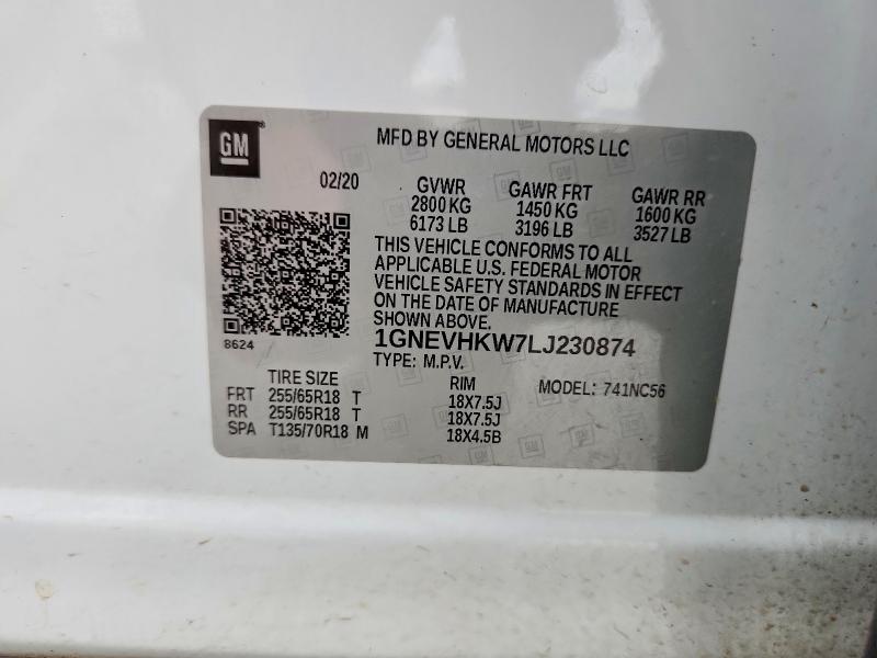 Продаж на аукціоні авто 2020 Chevrolet Traverse, vin: 1GNEVHKW7LJ230874, номер лоту: 58930006