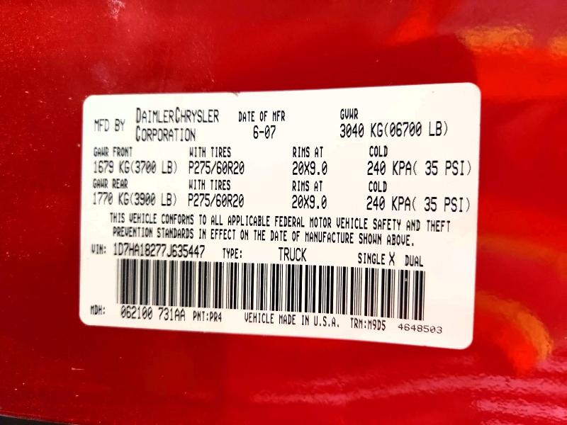 2007 Dodge Ram 1500 მანქანა იყიდება აუქციონზე, vin: 1D7HA18277J635447, აუქციონის ნომერი: 57784626