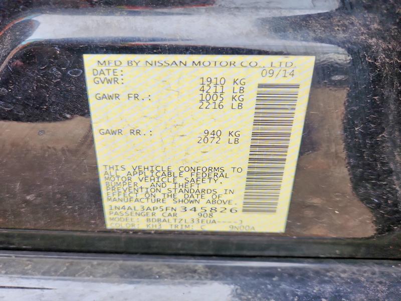 58015066 :رقم المزاد ، 1N4AL3AP5FN345826 vin ، 2015 Nissan Altima مزاد بيع