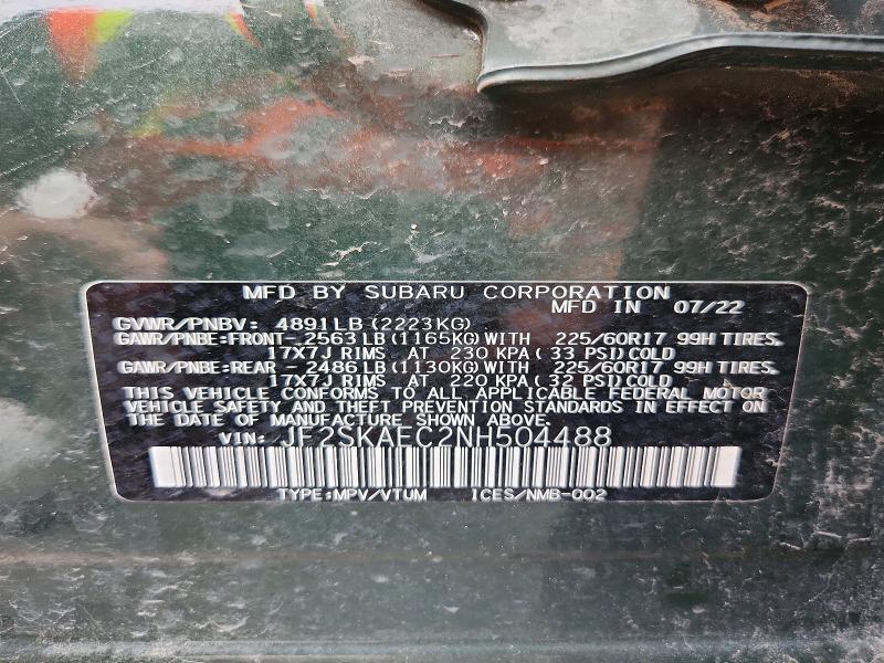 Aukcja sprzedaży 2022 Subaru Forester, vin: JF2SKAEC2NH504488, numer aukcji: 56355696