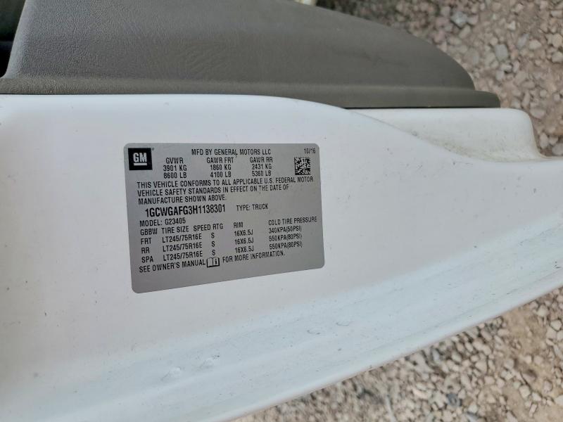 2017 Chevrolet Express G2500 მანქანა იყიდება აუქციონზე, vin: 1GCWGAFG3H1138301, აუქციონის ნომერი: 59358296
