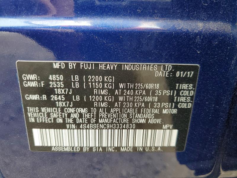 Aukcja sprzedaży 2017 Subaru Outback, vin: 4S4BSENC9H3334830, numer aukcji: 55899136