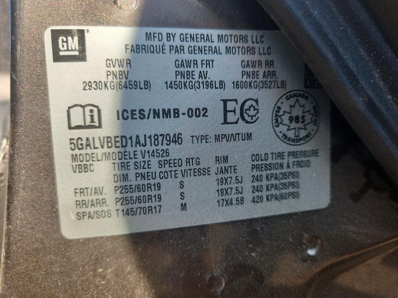 Aukcja sprzedaży 2010 Buick Enclave, vin: 5GALVBED1AJ187946, numer aukcji: 58978466