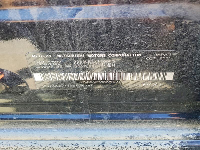 2016 Mitsubishi Lancer მანქანა იყიდება აუქციონზე, vin: JA32U2FU6GU600347, აუქციონის ნომერი: 55248096