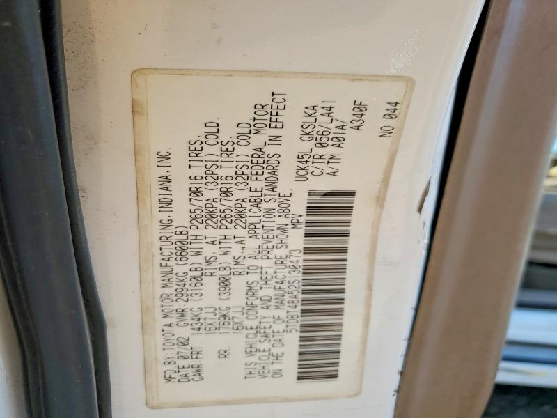 2002 Toyota Sequoia მანქანა იყიდება აუქციონზე, vin: 5TDBT48A52S130473, აუქციონის ნომერი: 58180346