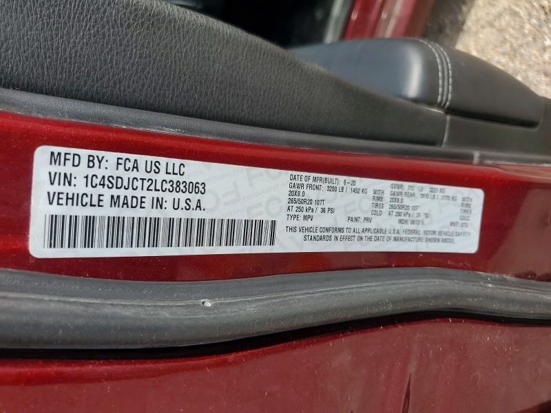 Продажа на аукционе авто 2020 Dodge Durango, vin: 1C4SDJCT2LC383063, номер лота: 58412676