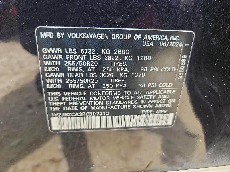 Продажа на аукционе авто 2024 Volkswagen Atlas, vin: 1V2JR2CA3RC597312, номер лота: 58240546