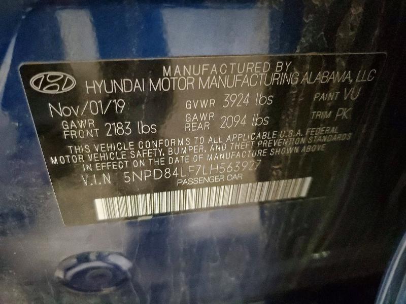 2020 Hyundai Elantra მანქანა იყიდება აუქციონზე, vin: 5NPD84LF7LH563927, აუქციონის ნომერი: 55531146