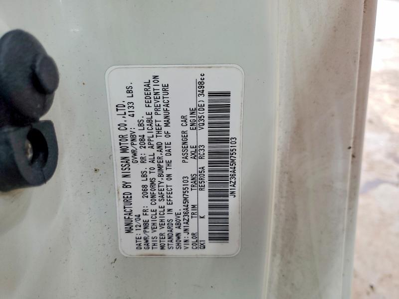 Продаж на аукціоні авто 2005 Nissan 350z, vin: JN1AZ36A45M755103, номер лоту: 56760406