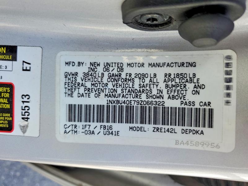 2009 Toyota Corolla მანქანა იყიდება აუქციონზე, vin: 1NXBU40E79Z066322, აუქციონის ნომერი: 57350746