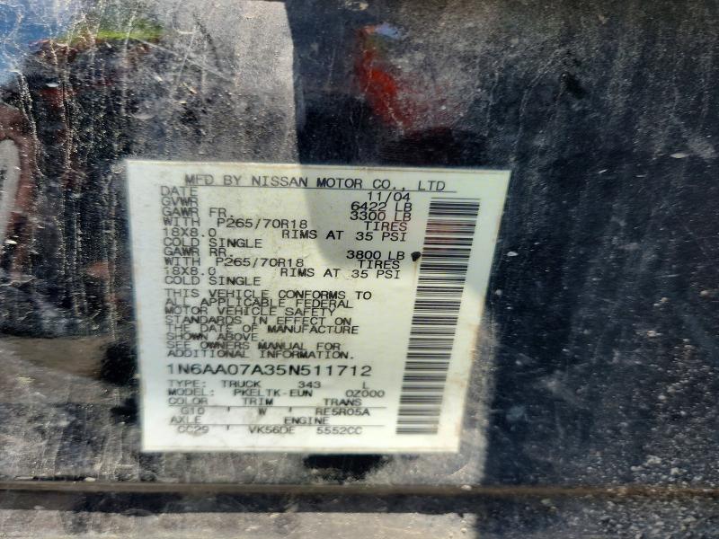 56981336 :رقم المزاد ، 1N6AA07A35N511712 vin ، 2005 Nissan Titan مزاد بيع