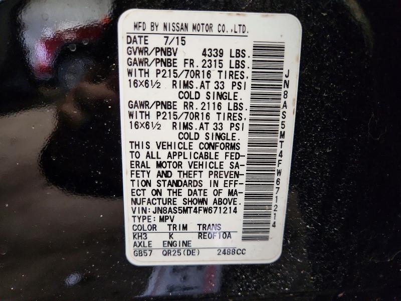 2015 Nissan Rogue Select მანქანა იყიდება აუქციონზე, vin: JN8AS5MT4FW671214, აუქციონის ნომერი: 55862486