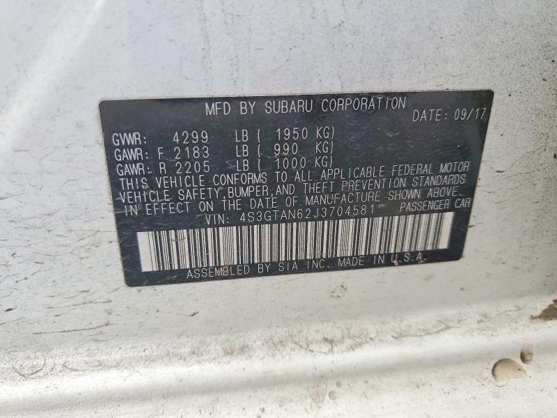 57413196 :رقم المزاد ، 4S3GTAN62J3704581 vin ، 2018 Subaru Impreza مزاد بيع