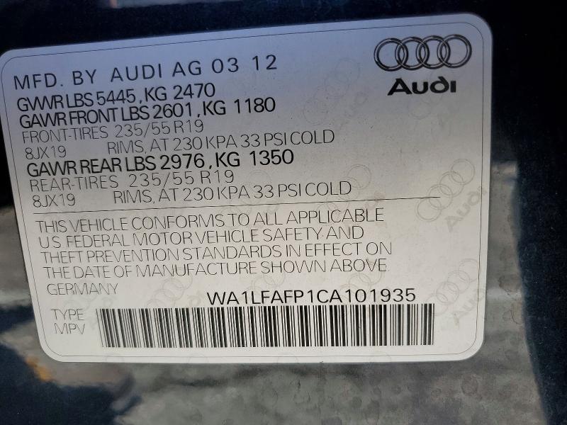 2012 Audi Q5 მანქანა იყიდება აუქციონზე, vin: WA1LFAFP1CA101935, აუქციონის ნომერი: 56696376
