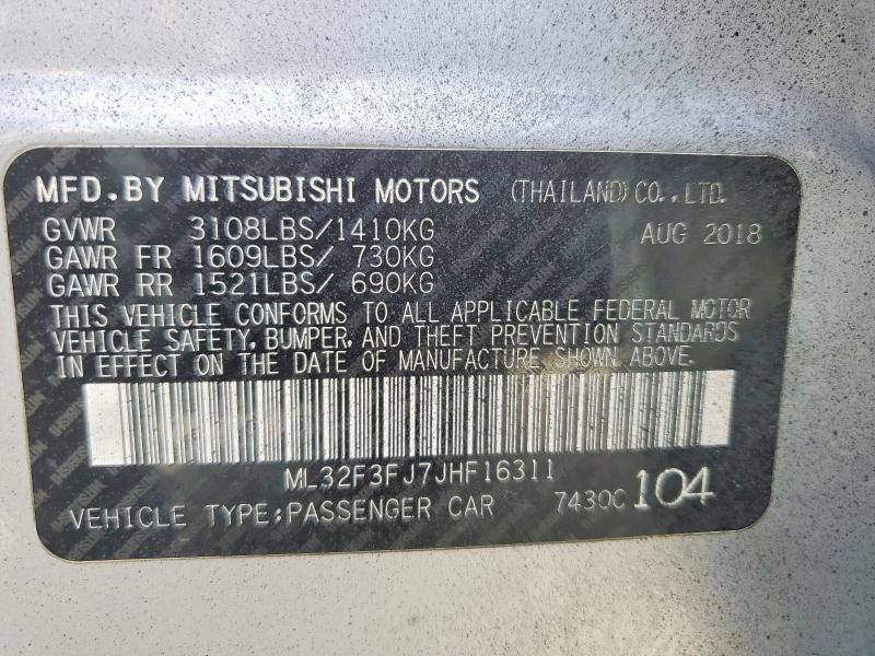 Aukcja sprzedaży 2018 Mitsubishi Mirage, vin: ML32F3FJ7JHF16311, numer aukcji: 58639046