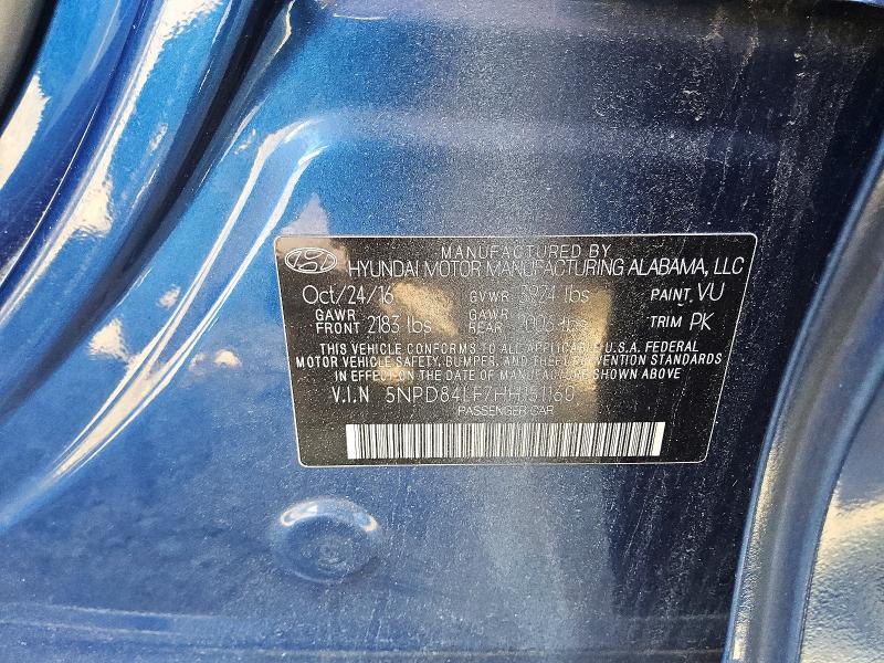 55168036 :رقم المزاد ، 5NPD84LF7HH151160 vin ، 2017 Hyundai Elantra مزاد بيع