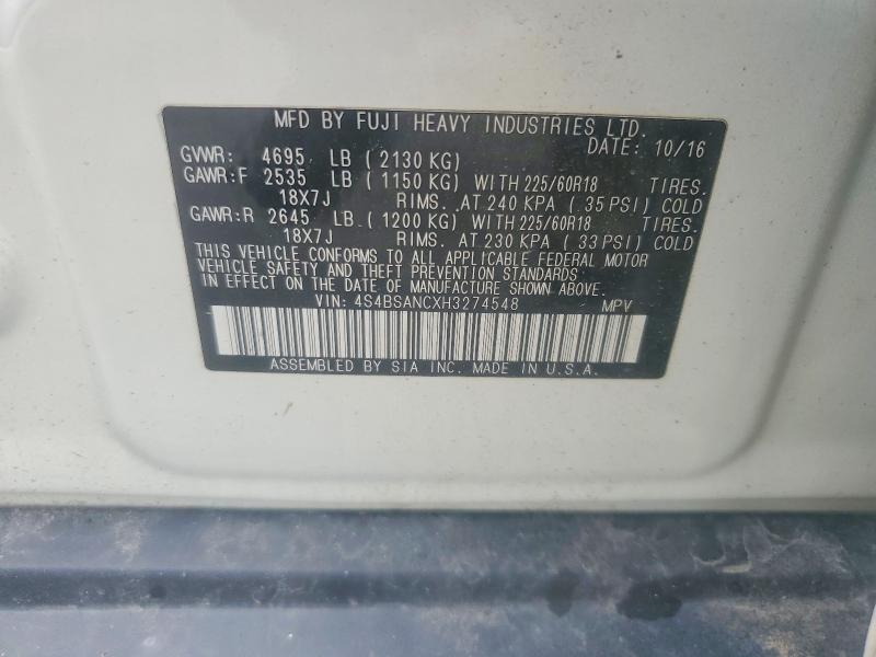 74515595 :رقم المزاد ، 4S4BSANCXH3274548 vin ، 2017 Subaru Outback مزاد بيع