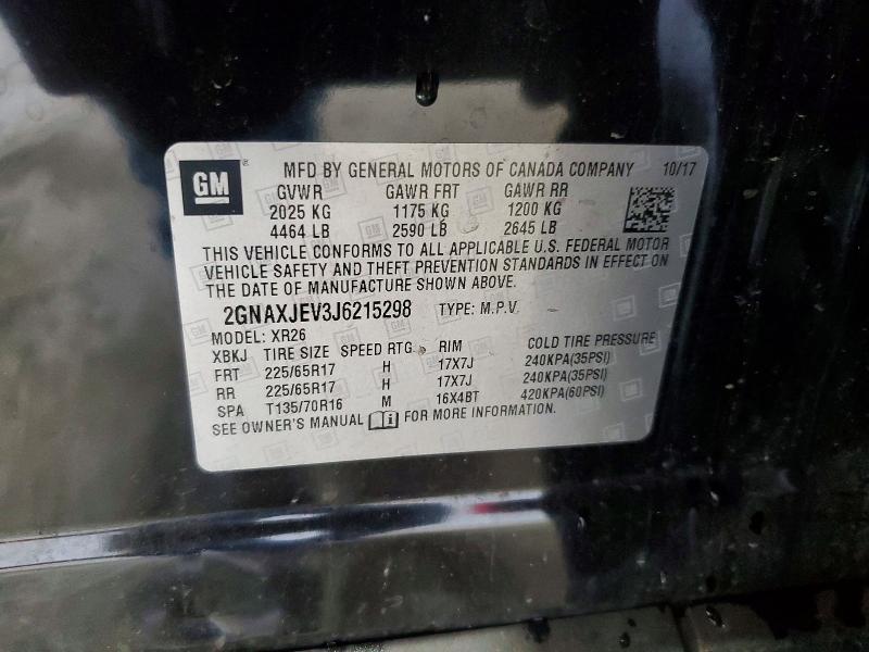 56058886 :رقم المزاد ، 2GNAXJEV3J6215298 vin ، 2018 Chevrolet Equinox مزاد بيع
