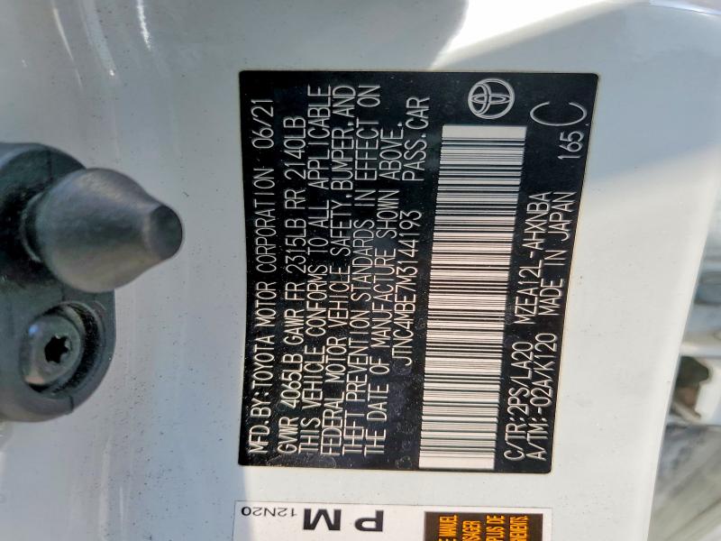 2021 Toyota Corolla მანქანა იყიდება აუქციონზე, vin: JTNC4MBE7M3144193, აუქციონის ნომერი: 56364266